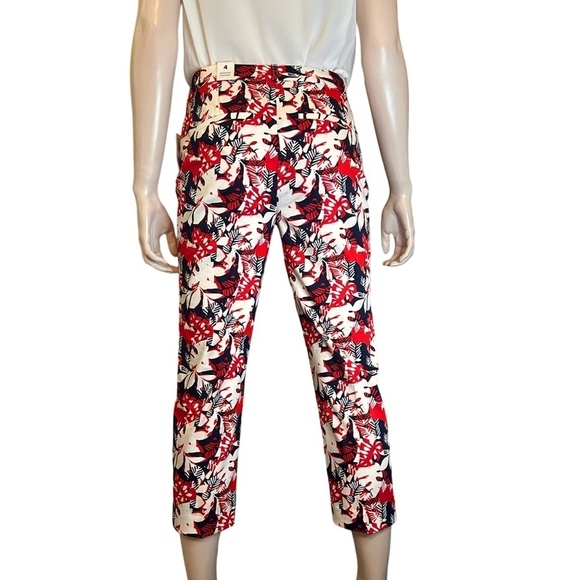 Reitmans Capri Pants Cotton Floral Colourful Bold Print Pockets Red Navy Cropped - Picture 3 of 8